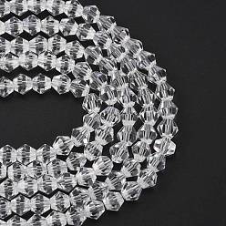 Clair Imitation cristal autrichien 5301 perles bicône, Perles en verre à facettes, clair, 6x6mm, Trou: 1.2mm, Environ 47~48 pcs/chapelet, 10.24 pouces ~ 10.43 pouces (26~26.5 cm)