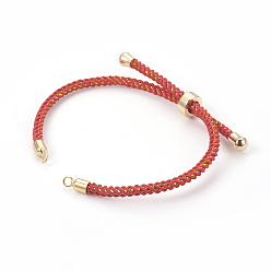 Rouge Fabrication de bracelet coulissant en cordon de nylon réglable, avec les accessoires en laiton, plaqué longue durée, réel 24 k plaqué or, rouge, 8-5/8 pouce (22 cm), 2~3.5mm, Trou: 1.5mm