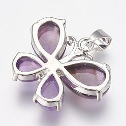 Amethyst Natural Amethyst Pendants, Butterfly, with Brass Finding, Platinum, 24x30x7.5mm, Hole: 4x7.5mm