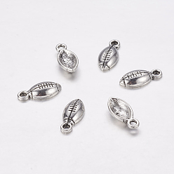 Antique Silver Football Sports Theme Tibetan Style Alloy Rugby Charms, Cadmium Free & Lead Free, Antique Silver, 15x7x3mm, Hole: 1.5mm, about 1600pcs/1000g