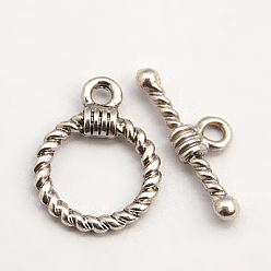 Antique Silver Toggle Clasps, Lead Free & Cadmium Free & Nickel Free, Round, Antique Silver, Toggle: 19x14x3mm, Hole: 2mm, Tbars: 20x8x3mm, Hole: 2mm