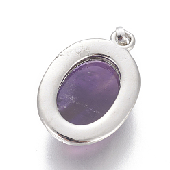 Amethyst Natural Amethyst Pendants, with Brass Findings, Oval, Platinum, 25~26x17~17.5x8~9mm, Hole: 8x5mm