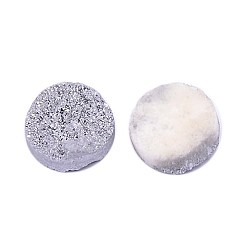 Silver Electroplate Natural Druzy Crystal Cabochons, Flat Round, Dyed, Silver, 8x3~6mm