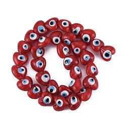 Dark Red Handmade Evil Eye Lampwork Beads Strands, Heart, Dark Red, 12~12.5x12~13x7.5mm, Hole: 1.2mm, about 33pcs/strand, 14.76 inch(37.5cm)