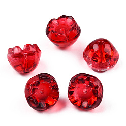 Red Transparent Spray Painted Glass Beads, Flower, Red, 9x13x13mm, Hole: 1.6mm