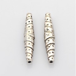 Antique Silver Tibetan Style Alloy Beads, Lead Free and Cadmium Free, Tube, Antique Silver, 25x5mm, Hole: 1mm