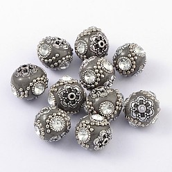 Gray Handmade Indonesia Beads, with Brass Core, Round, Gray, 18~20mm, Hole: 2mm