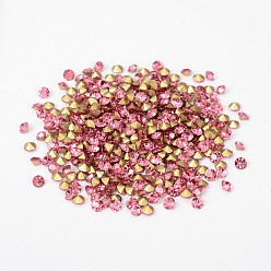 Rose Back Plated Grade A Diamond Glass Pointed Rhinestone, Rose, 6~6.2mm, about 288pcs/bag