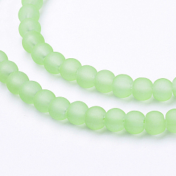 Pale Green Transparent Glass Bead Strands, Frosted, Round, Pale Green, 4mm, Hole: 1.1~1.6mm, about 200pcs/strand, 31.4 inch