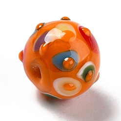 Orange Foncé Perles lampwork, perles au chalumeau, faits à la main, ronde, orange foncé, 11x13x12.5mm, Trou: 1.6mm
