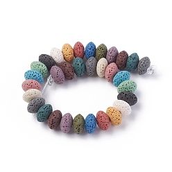 Mixed Color Natural Lava Rock Beads Strands, Dyed, Rondelle, Mixed Color, 10~11x6mm, Hole: 1.8mm, about 34 pcs/Strand, 7.87 inch(20cm)