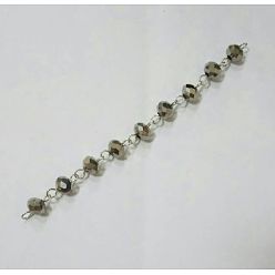 Silver Handmade Rondelle Glass Beads Chains for Necklaces Bracelets Making, with Iron Eye Pin, Unwelded, Silver, 39.3 inch, about 88pcs/strand