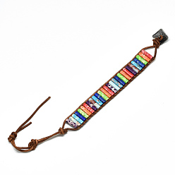 Jaspe Impérial En cuir de vachette cordon bracelets, avec colonne regalite naturelle / jaspe impérial / perles de jaspe de sédiments marins et alliages, 9~11 pouce (23~28 cm)