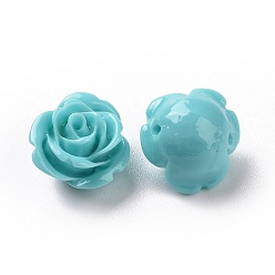Aquamarine Synthetic Coral 3D Flower Rose Beads, Dyed, Aquamarine, 14~15x9mm, Hole: 1.5mm