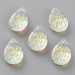 Cristal AB Pendentifs en strass en verre gaufré, larme, facette, cristal ab, 14x9x5mm, Trou: 1.4mm