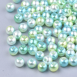 Green Yellow Rainbow ABS Plastic Imitation Pearl Beads, Gradient Mermaid Pearl Beads, Round, Green Yellow, 9.5~10x9mm, Hole: 1.6mm, about 1000pcs/500g