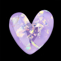 Lilac Resin Cabochons, with Shell Chip, Heart, Lilac, 28x25.5x7.5mm
