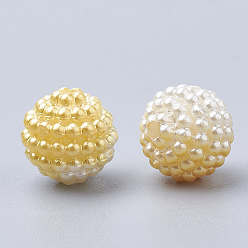 Gold Imitation Pearl Acrylic Beads, Berry Beads, Combined Beads, Rainbow Gradient Mermaid Pearl Beads, Round, Gold, 12mm, Hole: 1mm, about 200pcs/bag