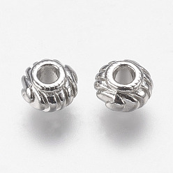 Platinum Tibetan Style Spacer Beads, Cadmium Free & Nickel Free & Lead Free, Rondelle, Platinum, 6x4mm, Hole: 2mm