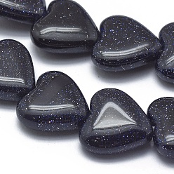 Blue Goldstone Synthetic Blue Goldstone Beads Strands, Heart, 12x12x4mm, Hole: 1mm, about 33pcs/strand, 15.3 inch(39cm)