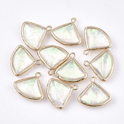 Colorful Resin Pendants, Imitation Opal, with Brass Findings, Triangle, Golden, Colorful, 18x19x5.5~6mm, Hole: 1.4mm