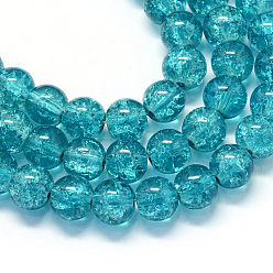 Dark Cyan Baking Painted Transparent Crackle Glass Round Bead Strands, Dark Cyan, 6.5mm, Hole: 1.5mm, about 145pcs/strand, 31.4 inch