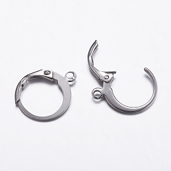 Stainless Steel Color 304 Stainless Steel Hoop Earrings, Leverback Hoop Earrings, with Loop, Stainless Steel Color, 14.5x12x2mm, Hole: 1mm, pin: 0.9mm