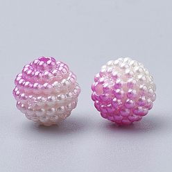 Magenta Imitation Pearl Acrylic Beads, Berry Beads, Combined Beads, Rainbow Gradient Mermaid Pearl Beads, Round, Magenta, 12mm, Hole: 1mm, about 200pcs/bag