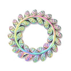 Rainbow Color Placage ionique (ip) couleur arc-en-ciel 304 anneaux de liaison en acier inoxydable, feuille couronne, 22x1.5mm, diamètre intérieur: 10 mm