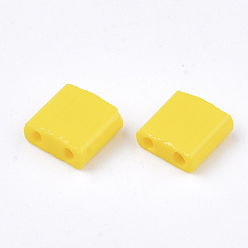 Gold 2-Hole Opaque Glass Seed Beads, Rectangle, Gold, 5x4.5~5.5x2~2.5mm, Hole: 0.5~0.8mm