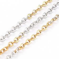 Golden & Stainless Steel Color Two Tone 304 Stainless Steel Cable Chains, with Spool, Soldered, Golden & Stainless Steel Color, 2.5x2x1mm, 32.8 Feet(10m)/roll