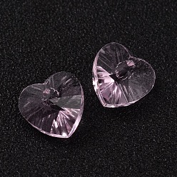 Pearl Pink Romantic Valentines Ideas Glass Charms, Faceted Heart Charm, Pearl Pink, 10x10x5mm, Hole: 1mm