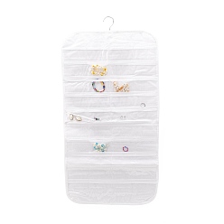 White Non-Woven Fabrics Jewelry Hanging Display Bags, Wall Shelf Wardrobe Storage Bags, with Rotating Hook and Transparent PVC 80 Grids, White, 85x43x0.15cm