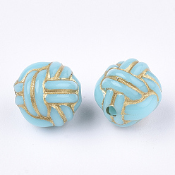 Turquoise Plating Acrylic Beads, Metal Enlaced, Round, Turquoise, 11x10x10mm, Hole: 1.5mm, about 770pcs/500g