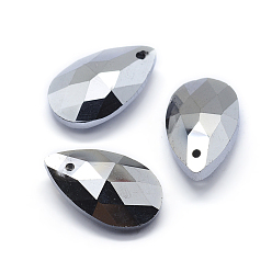 Silver Faceted Glass Pendants, teardrop, Silver, 22x13x8.5mm, Hole: 1mm