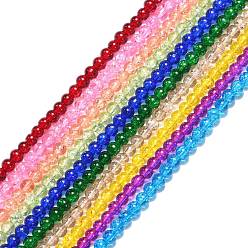 Mixed Color Mixed Crackle Glass Bead Strands, Round, Bead: 4mm in diameter, about 195pcs/strand, 32 inch long, hole: about 0.5mm