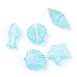 Light Sky Blue Craft Style Transparent Acrylic Charms, Mixed Shapes, Light Sky Blue, 11~16.5x6~13x4~5.5mm, Hole: 1mm, about 1260pcs/500g