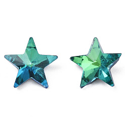 Medium Turquoise Glass Rhinestone Cabochons, Nail Art Decoration Accessories, Faceted, Star, Medium Turquoise, 9.5x10x4.5mm