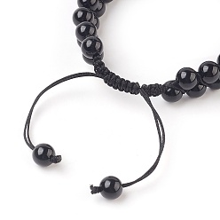 Black Agate Chakra Natural Black Agate Braided Bead Bracelets, with Natural & Synthetic Mixed Stone and Alloy Findings, Antique Silver, 2-3/8 inch(6cm)