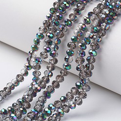 Argent Plaquent verre transparent perles brins, demi-multi-couleur plaquée, facette, rondelle, argenterie, 8x6mm, Trou: 1mm, Environ 72 pcs/chapelet, 16.14 pouce (41 cm)
