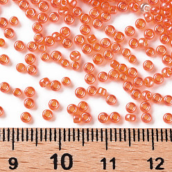 Dark Orange 12/0 Grade A Round Glass Seed Beads, Transparent Colours Lustered, Dark Orange, 12/0, 2x1.5mm, Hole: 0.3mm