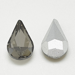 Черный Алмаз Заостренные заднее стекло горный хрусталь кабошоны, с покрытием на задной стороне, граненые, слеза, черный алмаз, 8x5x3 мм