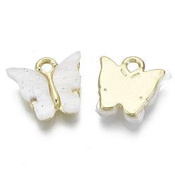Floral White Alloy Pendants, with Resin and Glitter Powder, Cadmium Free & Lead Free, Butterfly, Golden, Floral White, 13x13~15x3.5mm, Hole: 2mm