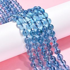 Steel Blue Natural Quartz Crystal Beads Strands, Imitation Kyanite, Round, Dyed & Heated, Steel Blue, 8mm, Hole: 1mm, about 46pcs/strand, 15 inch