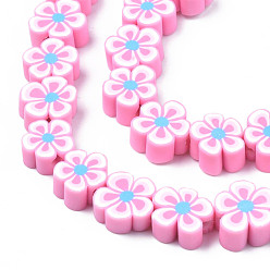 Pearl Pink Handmade Polymer Clay Bead Strands, Flower, Pearl Pink, 7.5~10x7~11x3.5~5mm, Hole: 1.6mm, about 38~40pcs/strand, 13.58 inch~14.57 inch(34.5~37cm)