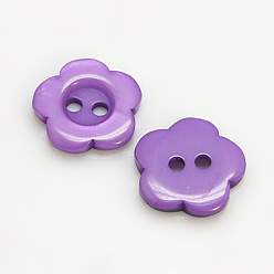 Dark Orchid Resin Buttons, Dyed, Flower, Dark Orchid, 15x3mm, Hole: 1mm