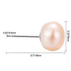 Pink Valentine Presents for Her 925 Sterling Silver Ball Stud Earrings, with Pearl Beads, Pink, 18x9mm, Pin: 0.6mm