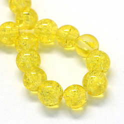 Yellow Baking Painted Transparent Crackle Glass Round Bead Strands, Yellow, 6.5mm, Hole: 1.5mm, about 145pcs/strand, 31.4 inch