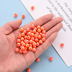 Orange Red Opaque Acrylic Beads, AB Color Plated, Round, Orange Red, 8x7mm, Hole: 2mm, about 1745pcs/500g
