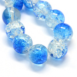 Royal Blue Baking Painted Transparent Crackle Glass Round Bead Strands, Royal Blue, 8.5~9mm, Hole: 1.5mm, about 105pcs/strand, 31.8 inch